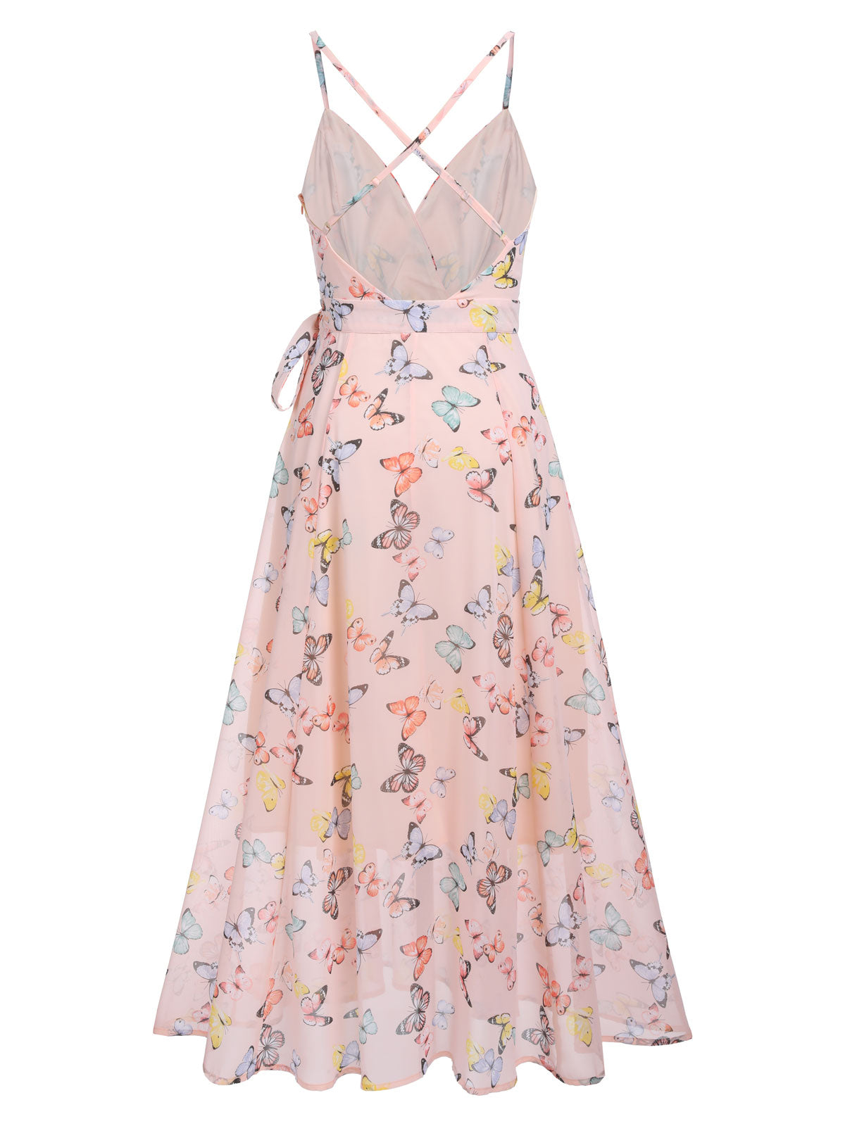 Light Pink Butterfly Strap Lace-up Vintage Dress