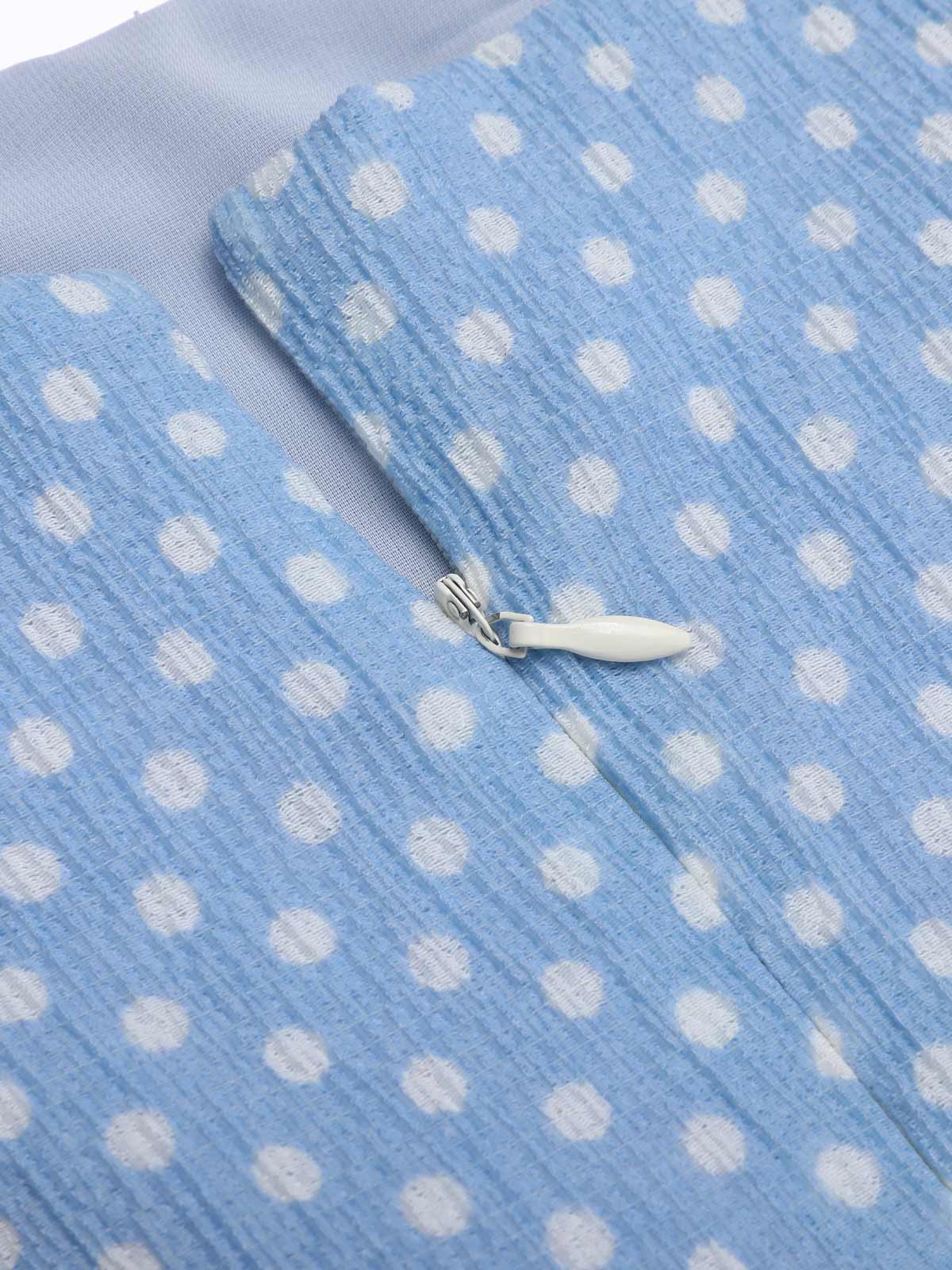 Sky Blue Strap Polka Dot Swing Dress