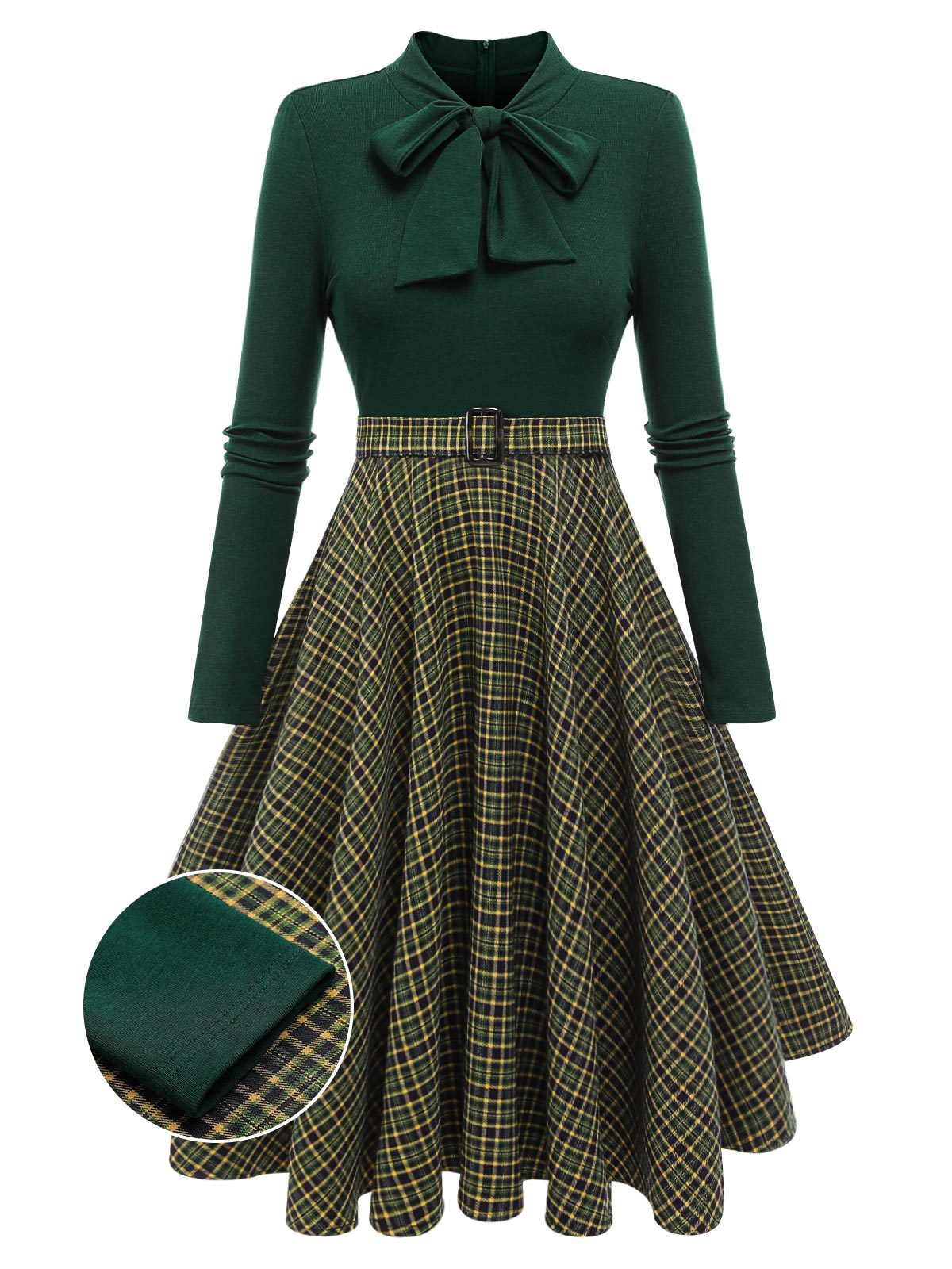 Dark Green Plaid Knitting Dress