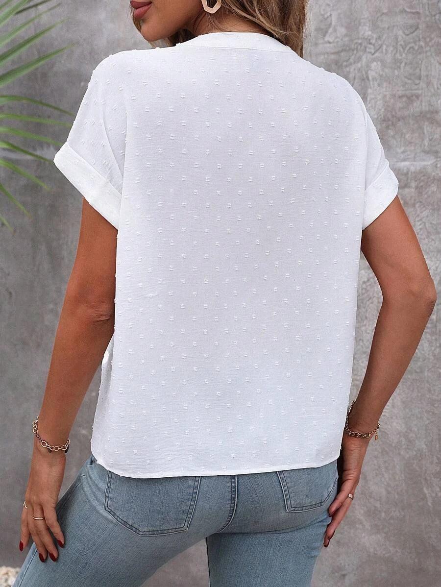 Ivyshape | Top with White Swiss Dots and Buttons