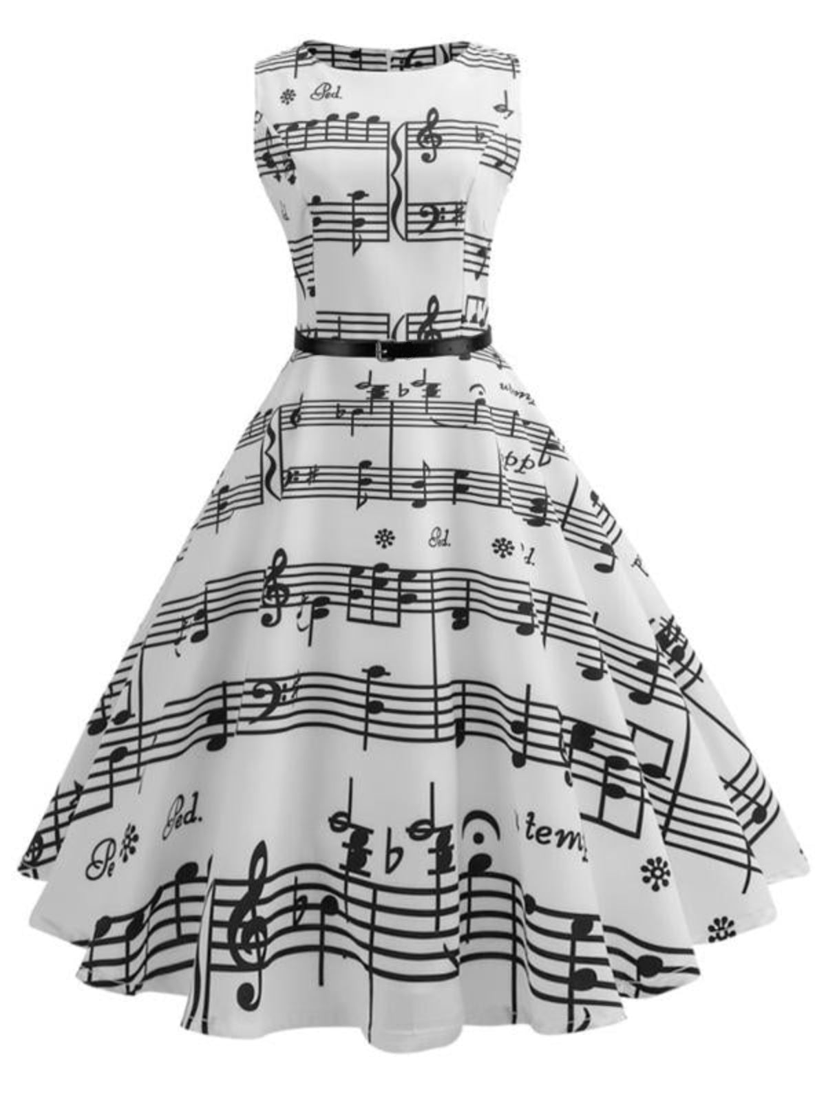 White Music Note Swing Dress