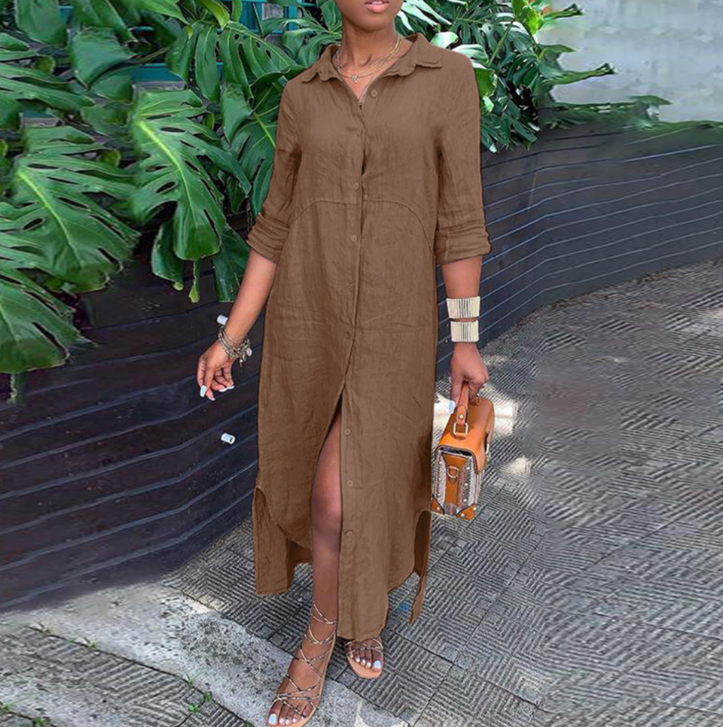 Ivyshape | Comfortable Shirt Dress made of Linen