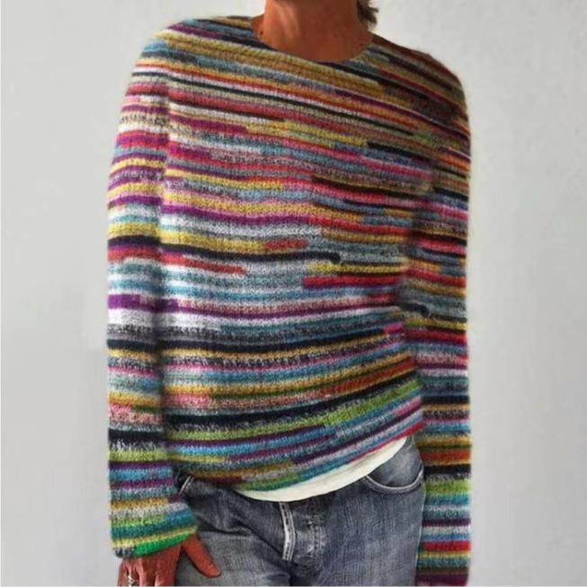 Ivyshape | Striped Inspired Knit Art Cozy Sweater