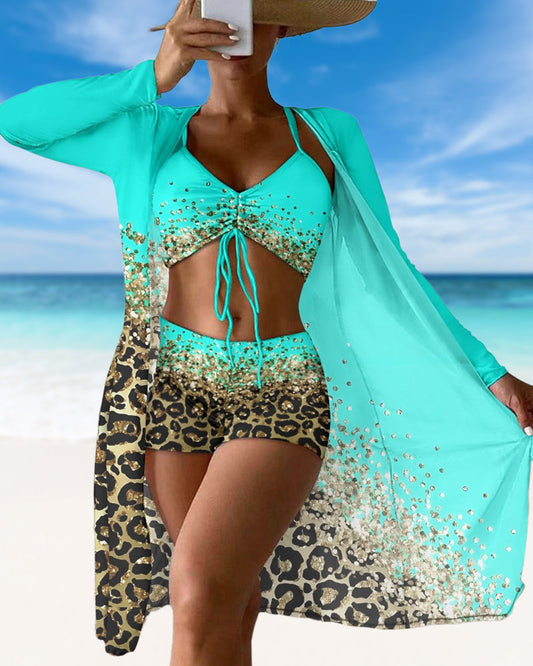 Ivyshape | Three-Piece Swimsuit With Leopard Ombre Print