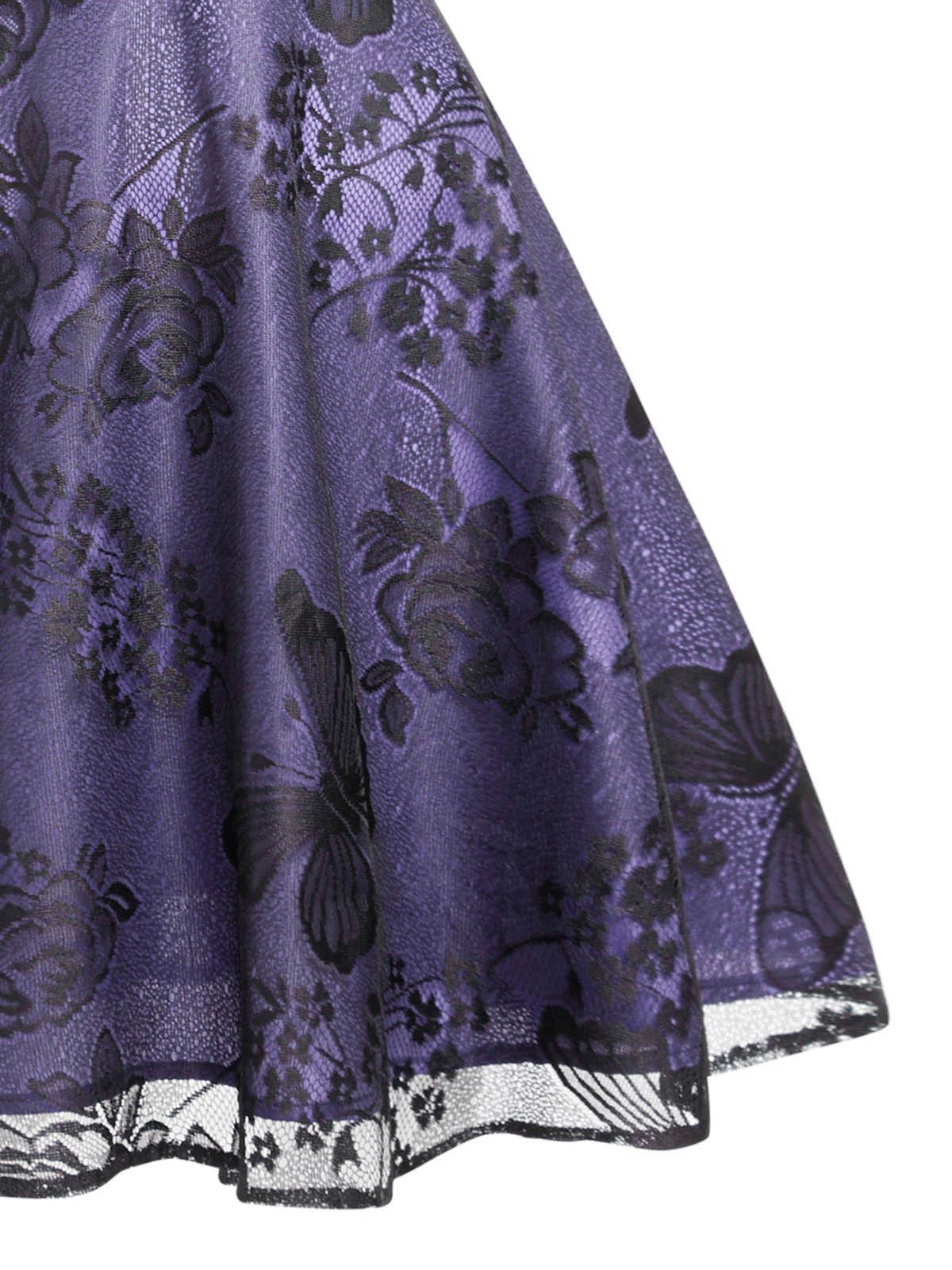 Purple Mesh Floral Swing Dress