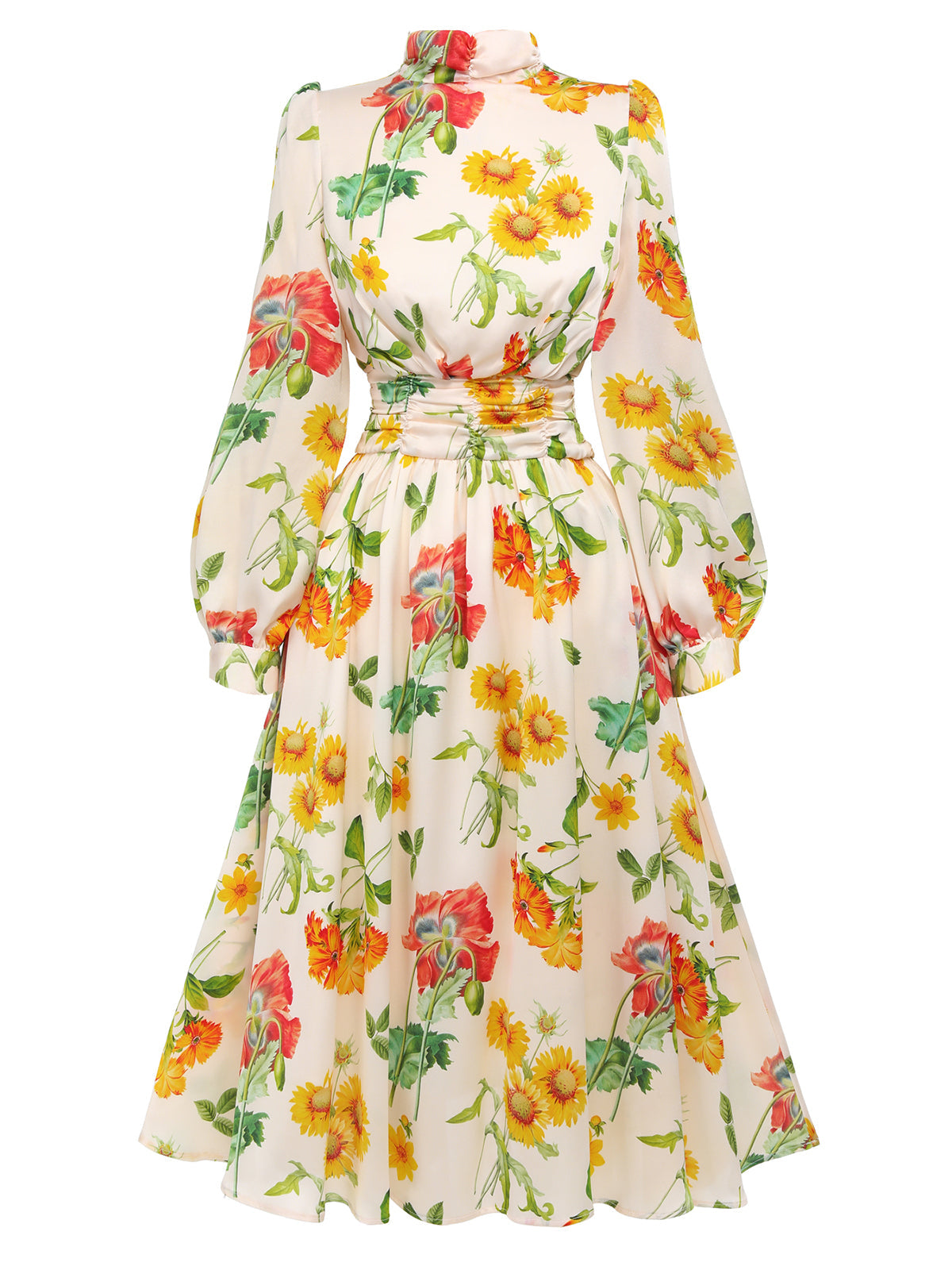 Flower Long Sleeves Swing Dress