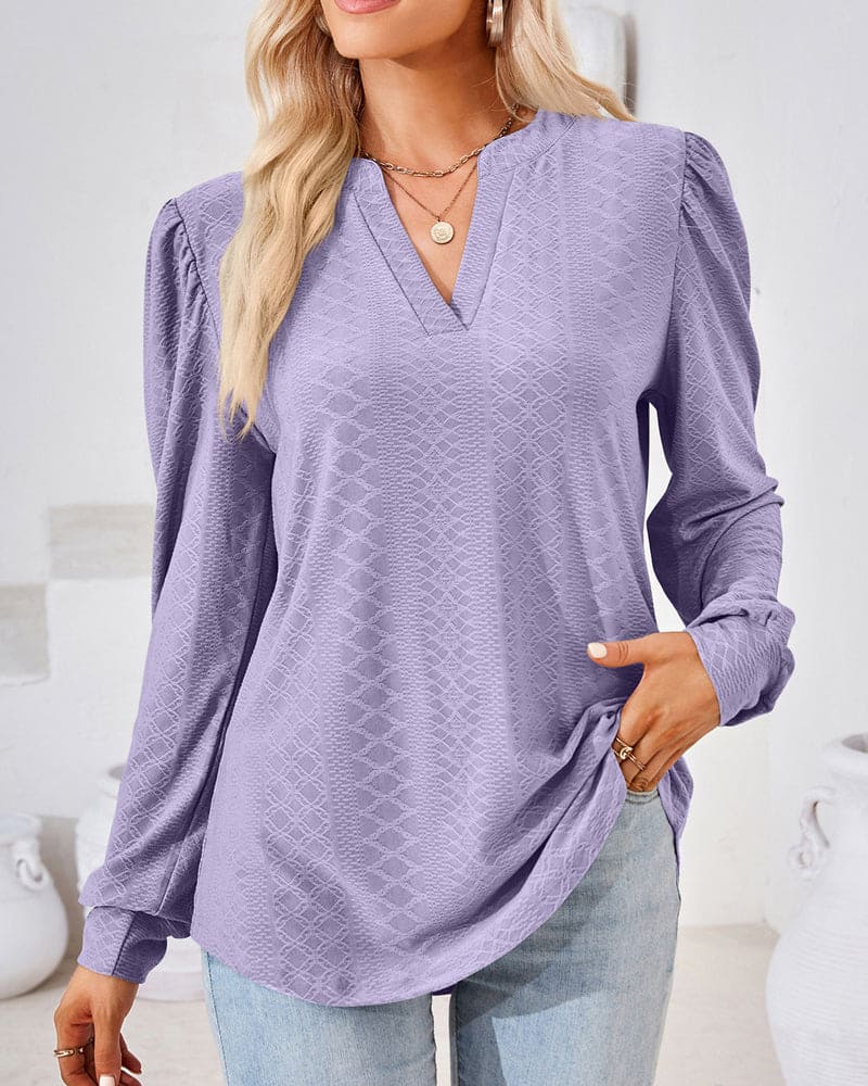 Ivyshape | Jacquard Top with V-Neck