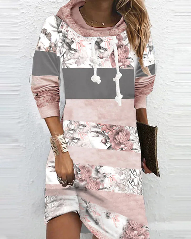 Summer Long Sleeve Short Dress with Floral Hoodie | Ideal for Summer