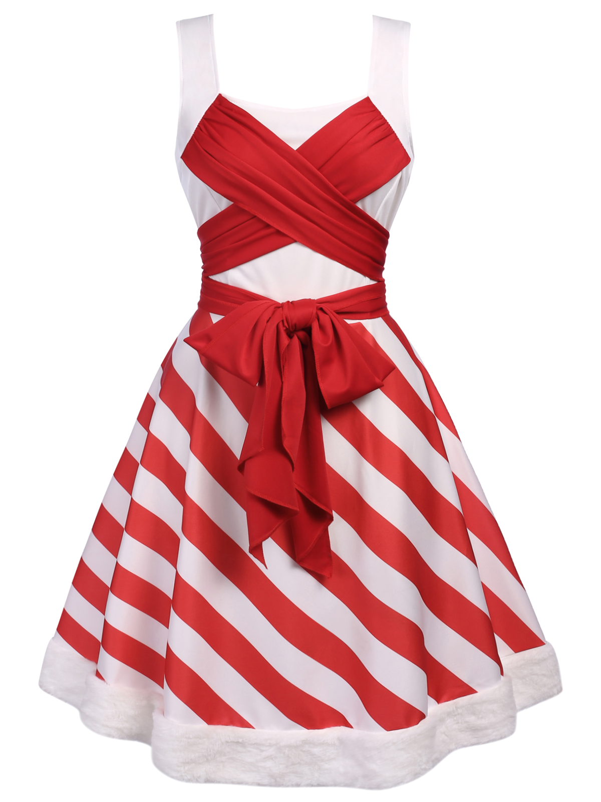 Red Stripes Bow Swing Dress