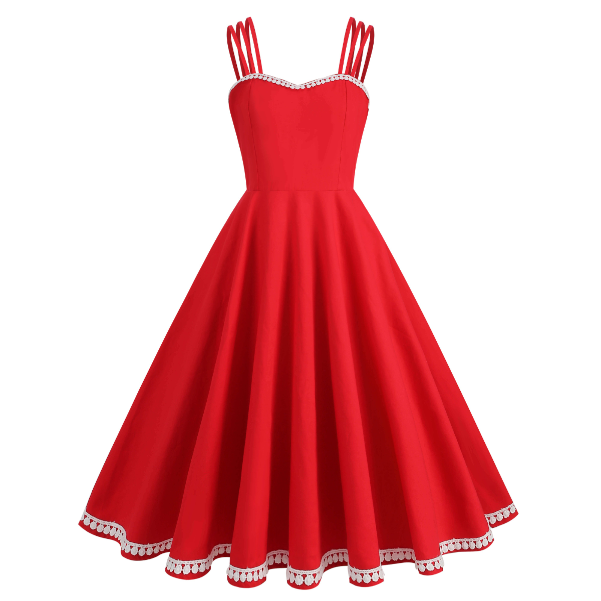 Red Lace Strap Swing Dress