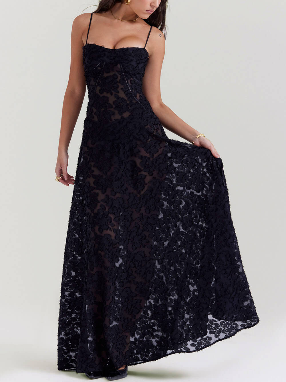 Ivyshape | Bloom Floral Lace Back Maxi Dress