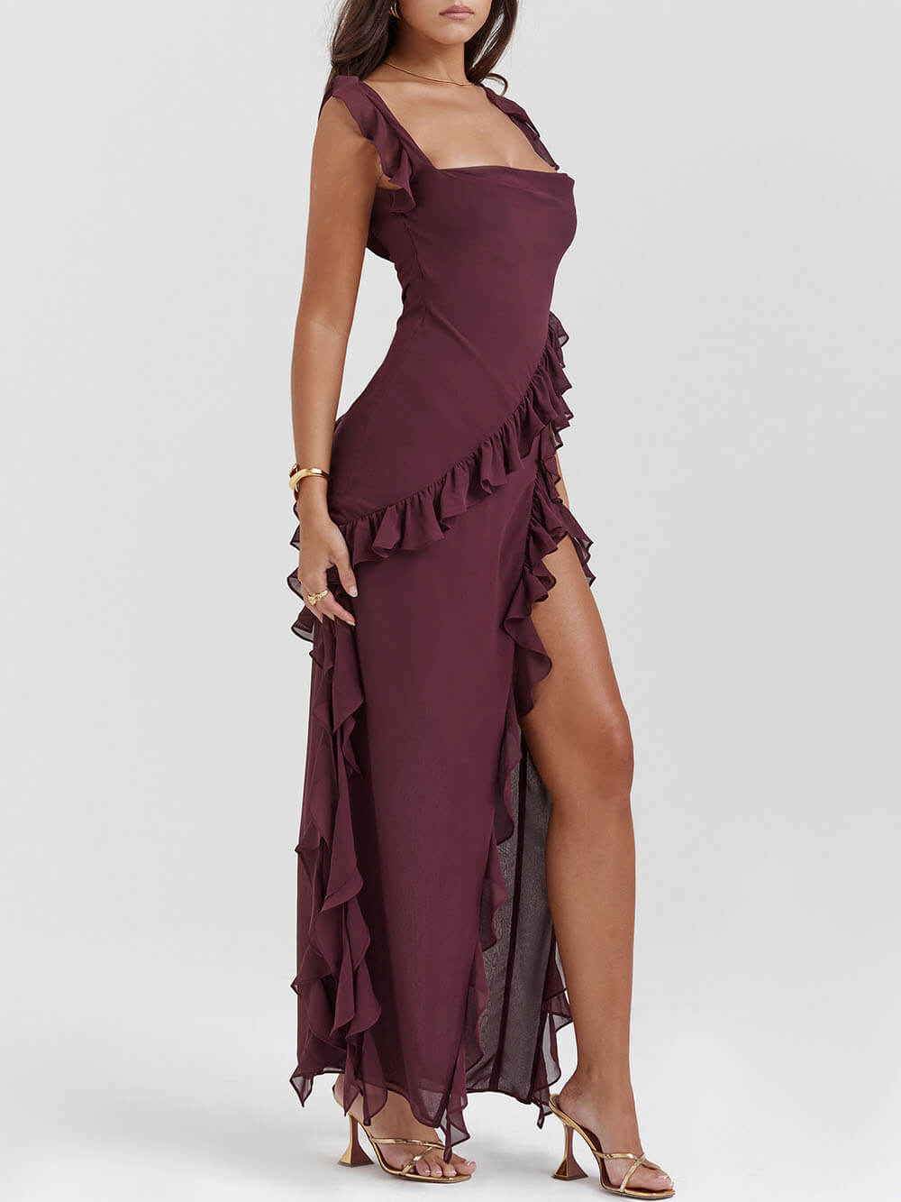 Ivyshape | Ruffled Asymmetrical Maxi Dress