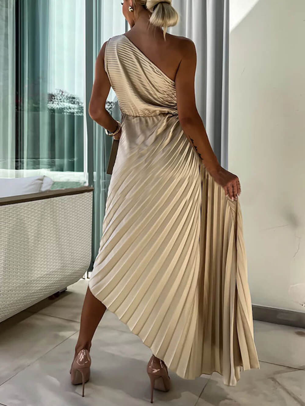 Ivyshape | Sand One-Shoulder Dress