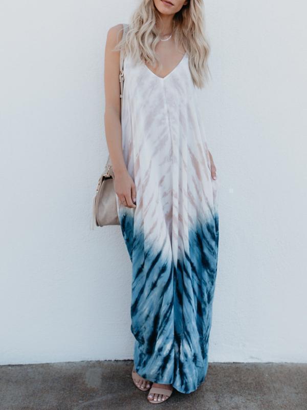 Strap Print Beach Maxi Long Dress