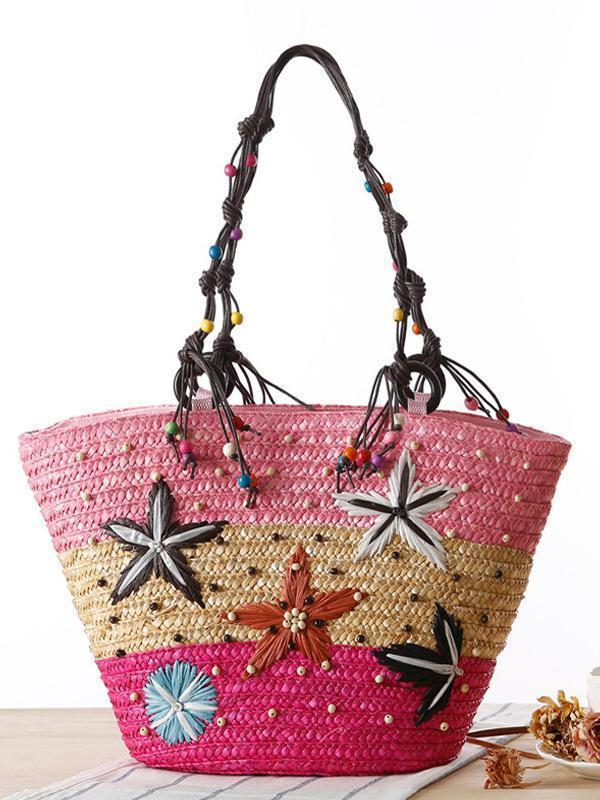 Starfish Embroidery Seaside Holiday Beach Straw Shoulder Bag