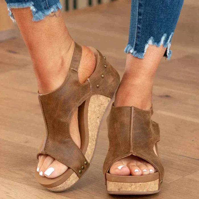 Ivyshape | Women's Leather Stylish Heels Wedge