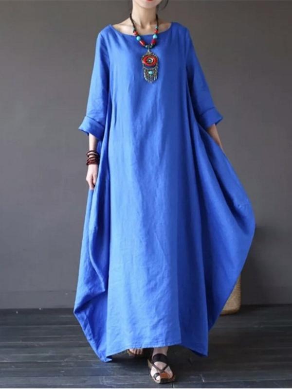 Color Loose Casual Round Neck Maxi Dress