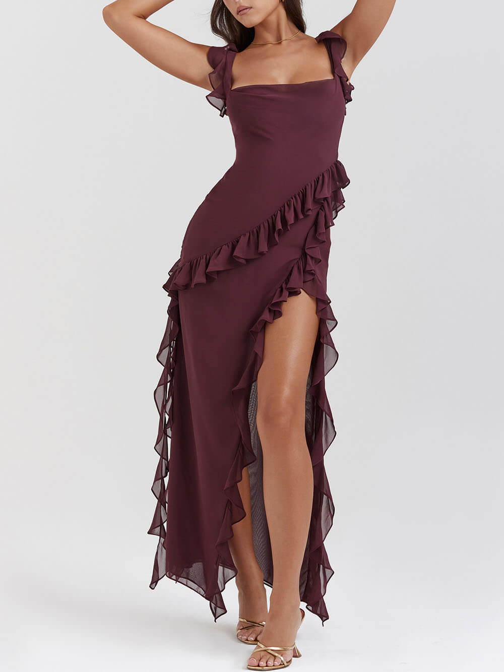 Ivyshape | Ruffled Asymmetrical Maxi Dress