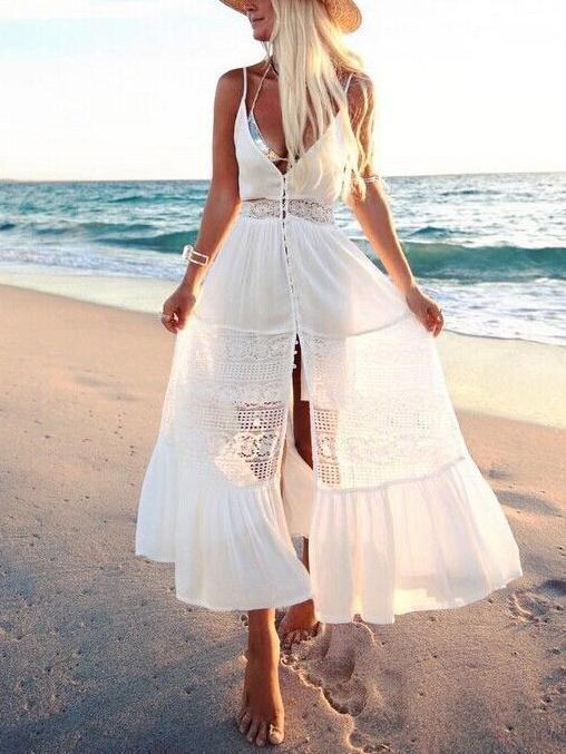 Strap Lace Splice Beach Maxi Dress