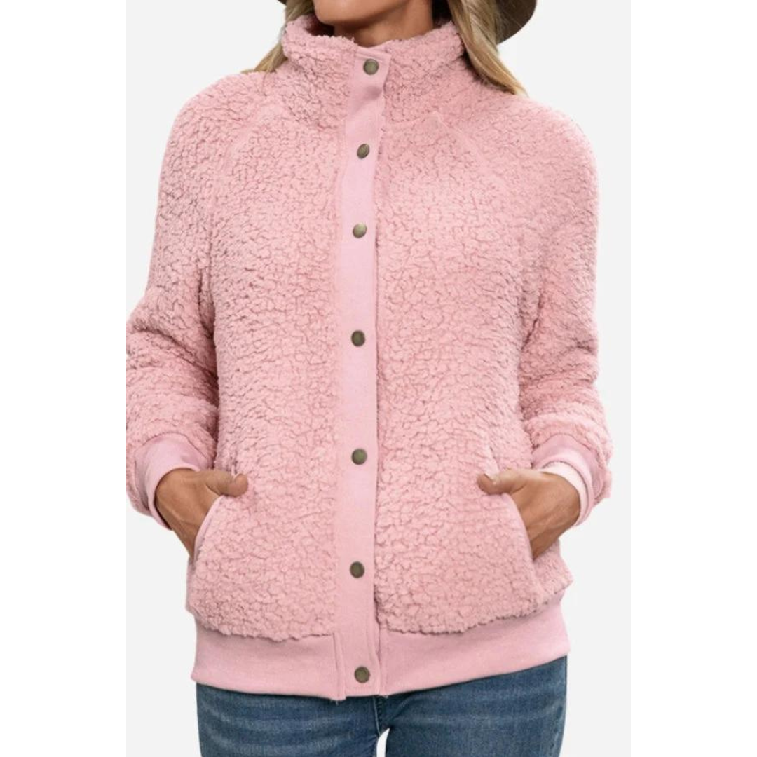 Ivyshape | Women's Plush Buttoned Jacket Hoodless