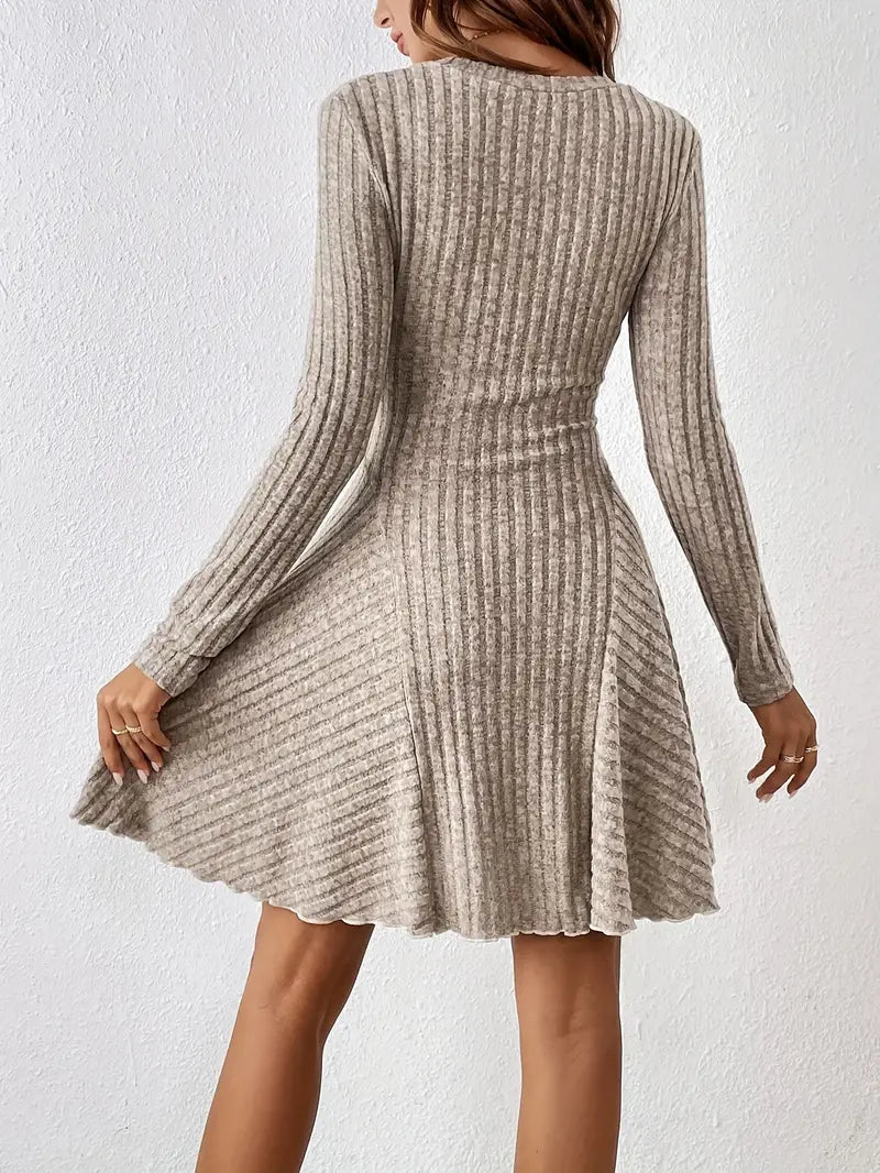 Ivyshape | Women's Chic Flowy Mini Dress Long Sleeve