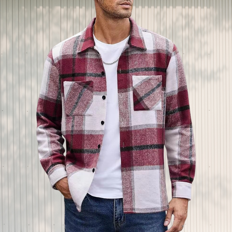 Ivyshape | Plaid Knit Flannel Long-Sleeve