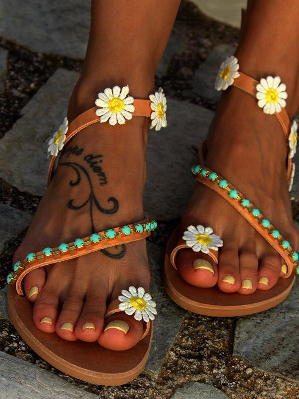 Beach Flower Flat Sandals For Women