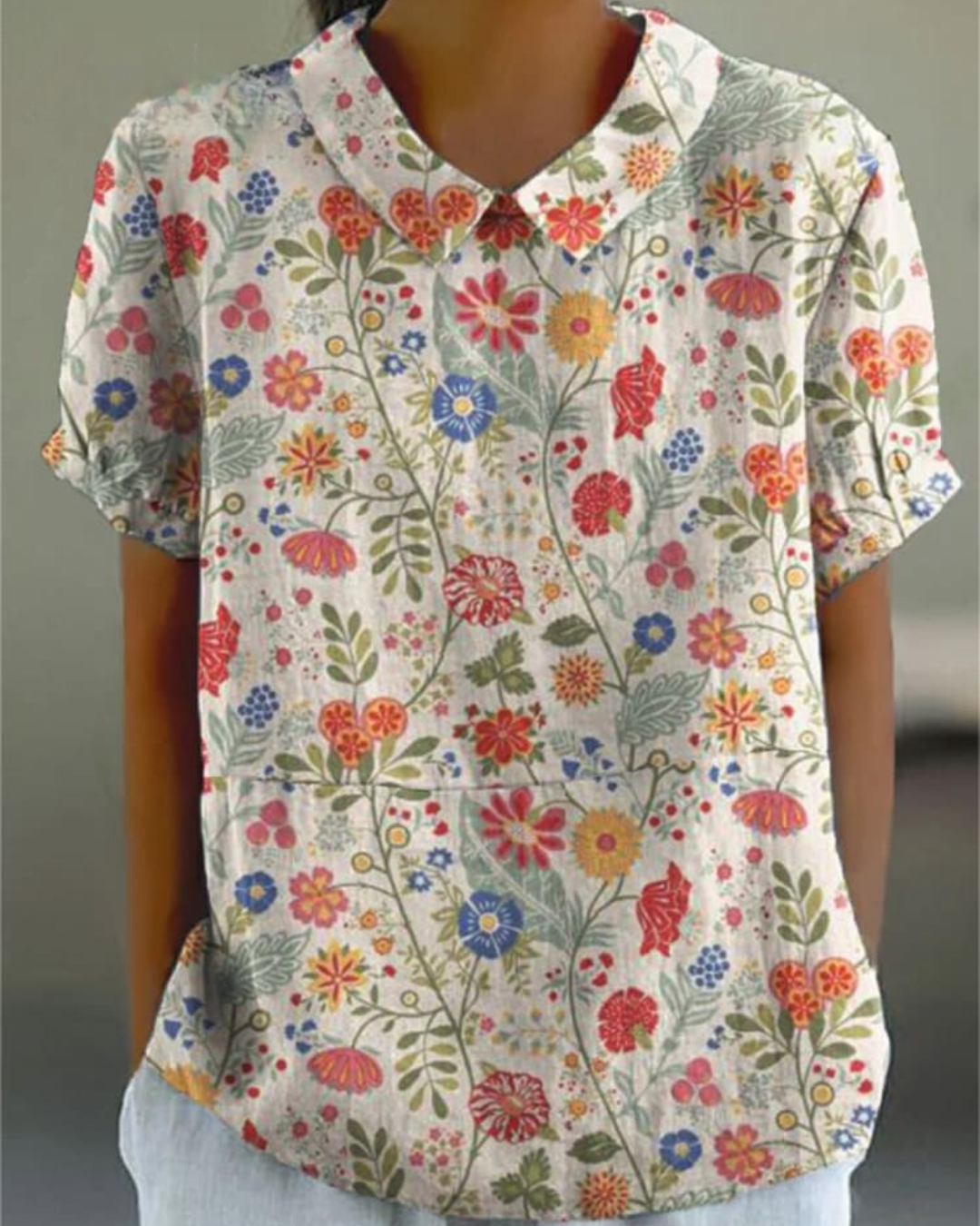 Ivyshape | Flower Print Cotton Linen Blouse