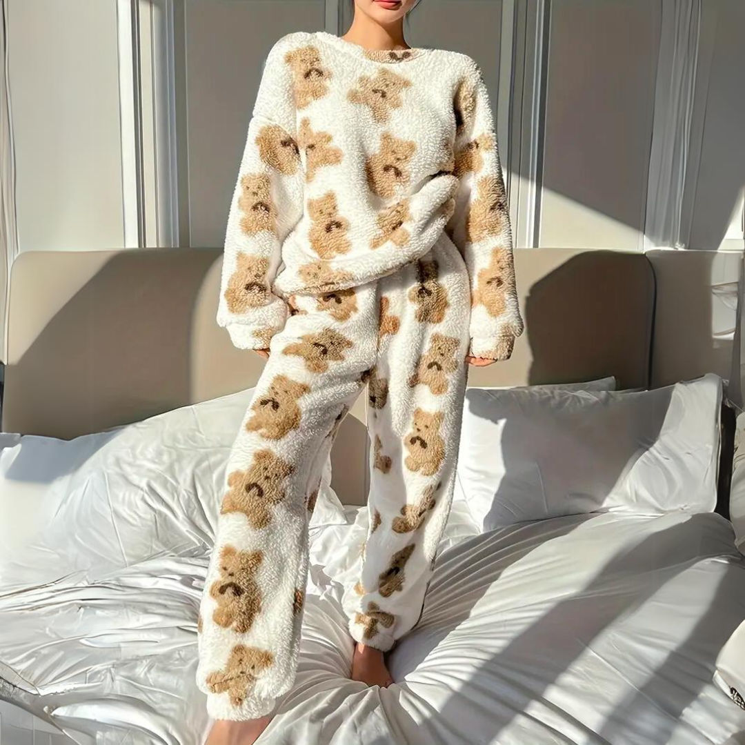 Ivyshape | Soft Pajama Suit with Bear Print for Women