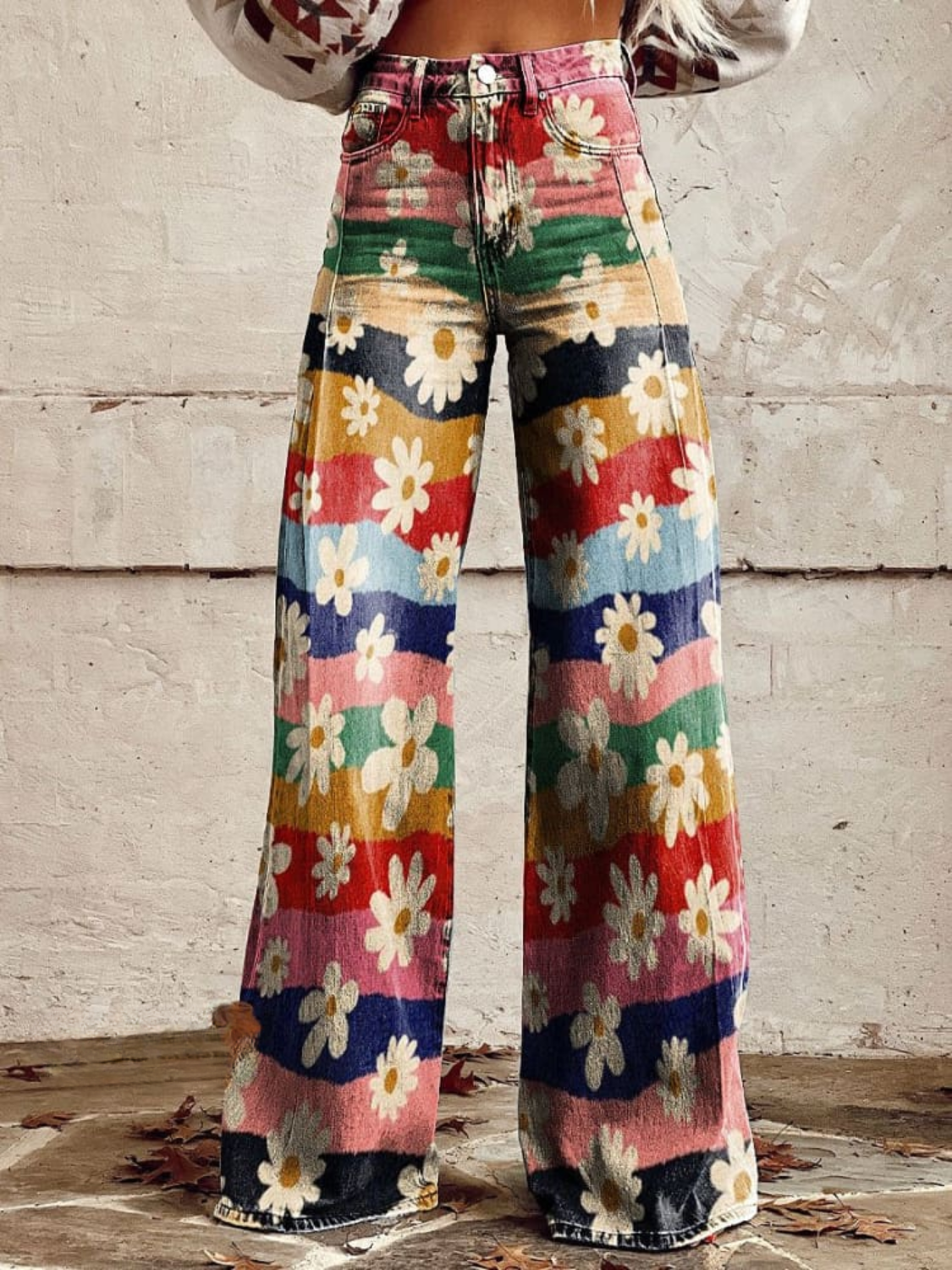 Ivyshape | Women's Bright Retro Flared Pants Floral