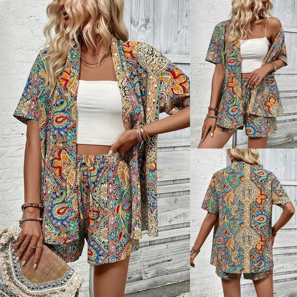 Ivyshape | Paisley Print Two-Piece Set