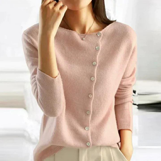 Ivyshape | Women's Asymmetric Button Sweater Soft Knit Pullover