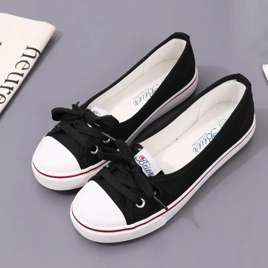 Ivyshape | Red Color Bow Lace-Up Canvas Shoes