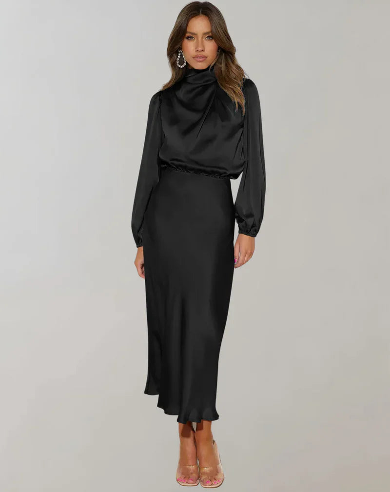 Ivyshape | Long-Sleeved Satin Dress