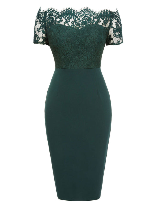 Dark Green  Lace Off-shoulder Dress