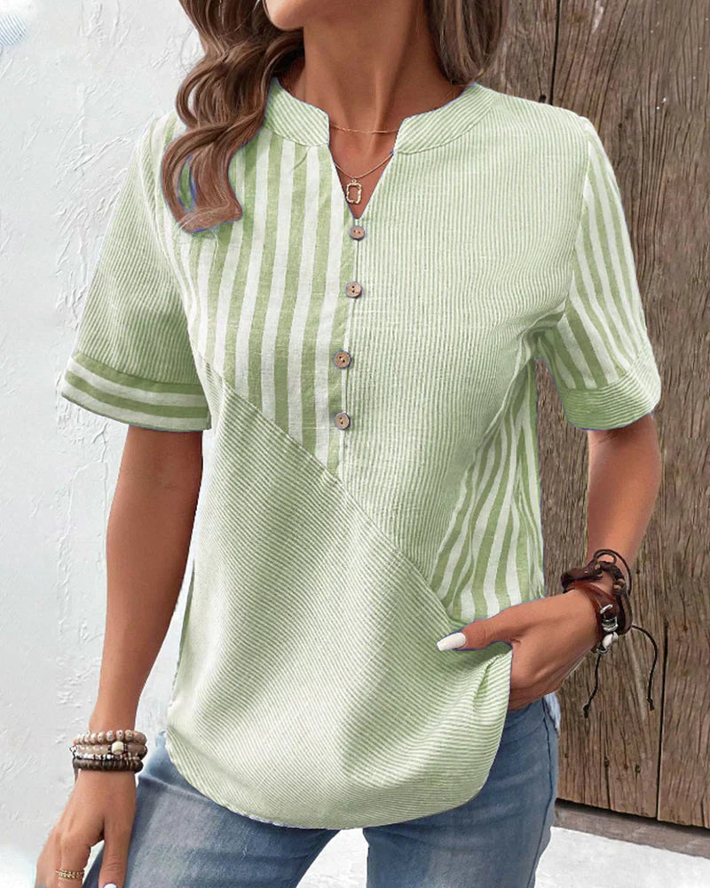 Ivyshape | Women's Semi Collared Top Stripes Accent