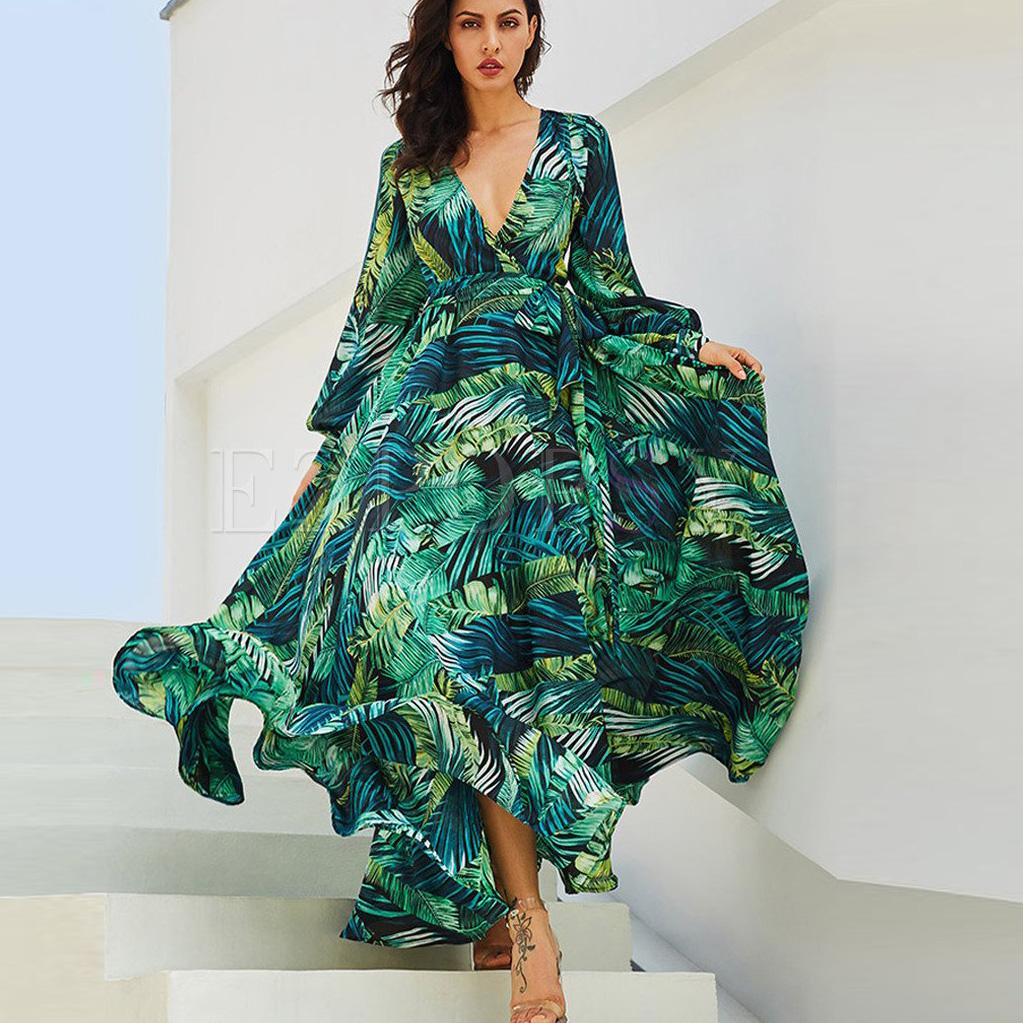 Ivyshape | Floral V-Neck Long Sleeve Maxi Dress