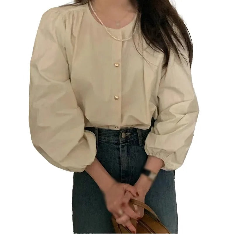 Relaxed Long Sleeve White Blouse for Women