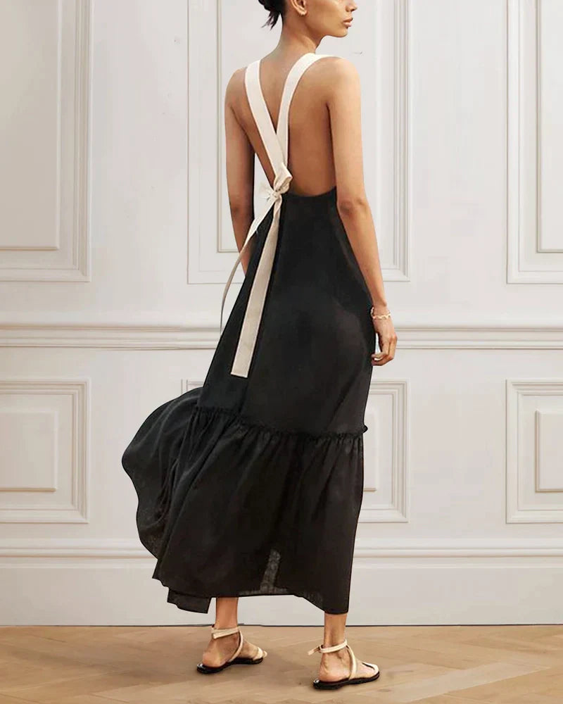 contrast tied open back dress