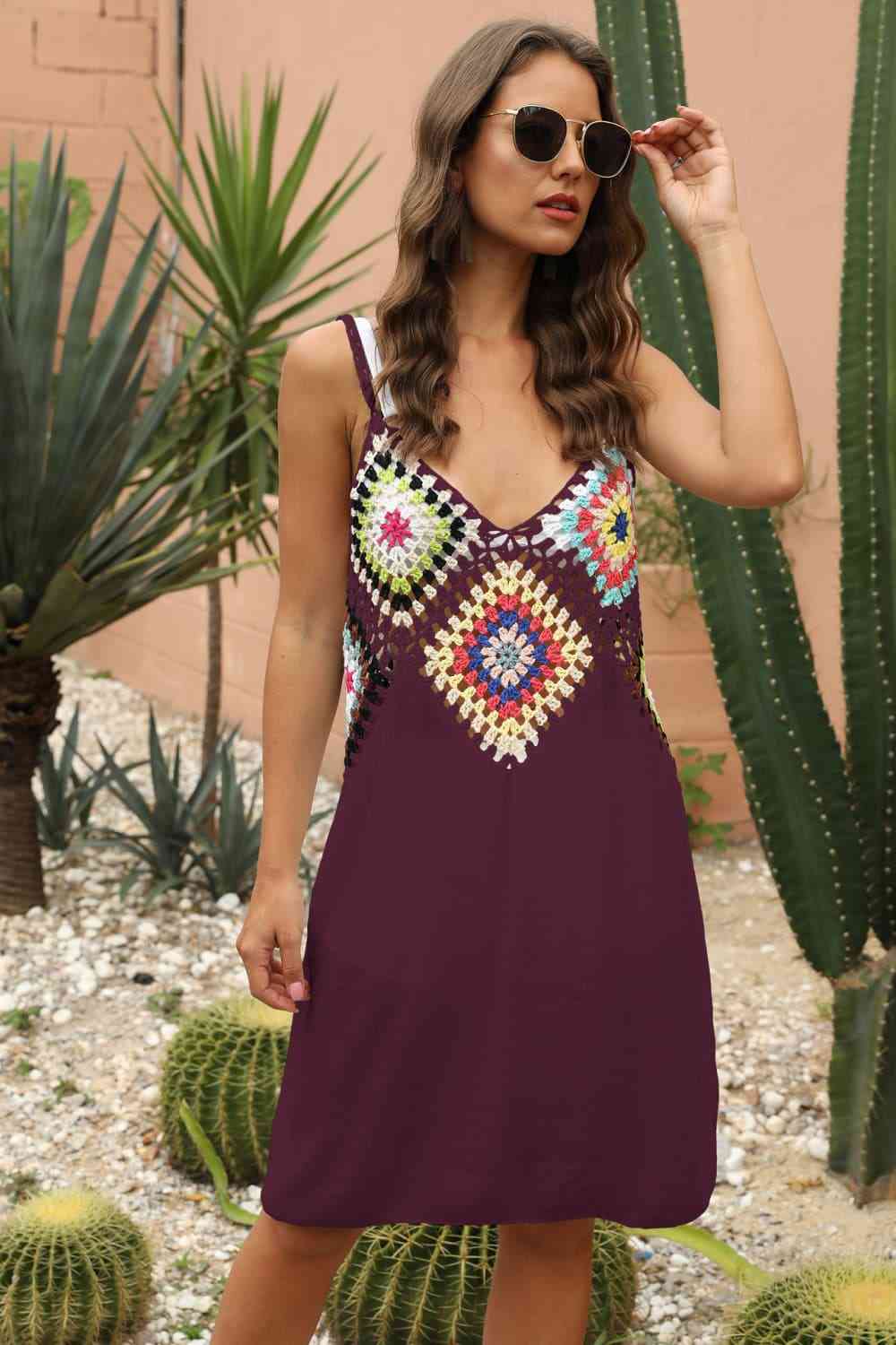 Openwork Sleeveless Embroidery Dress