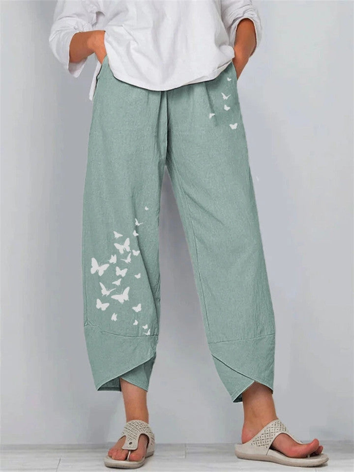 Butterflies Printed Elastic Waist Pants