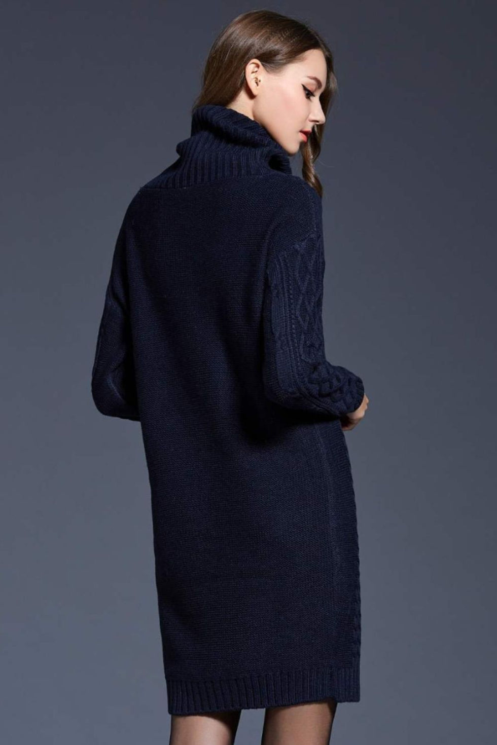 Ivyshape | Knit Cowl Neck Dropped Shoulder Sweater Dress