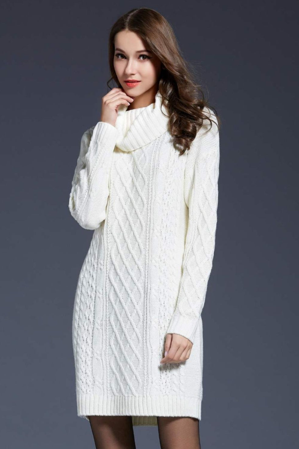 Ivyshape | Knit Cowl Neck Dropped Shoulder Sweater Dress