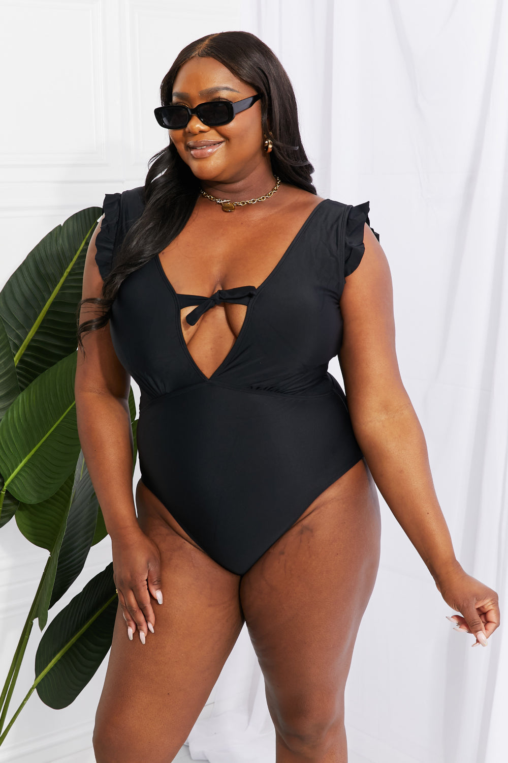 Ivyshape | West Swim Shell Ruffle Sleeve One-Piece In Black