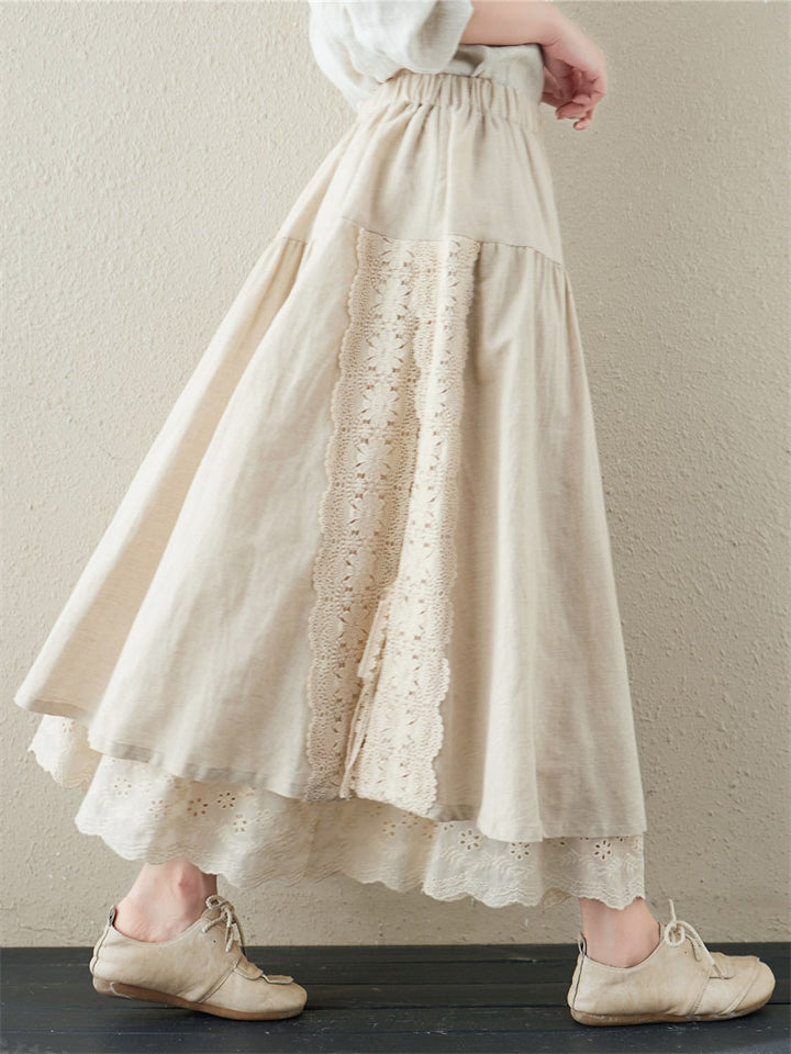 Ethnic Style Multi-Layer Splicing Linen Skirt for Women