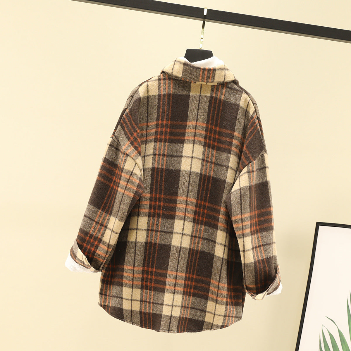 Ivyshape | Woolen Cardigan Coat Fleece Plaid Shirt Women