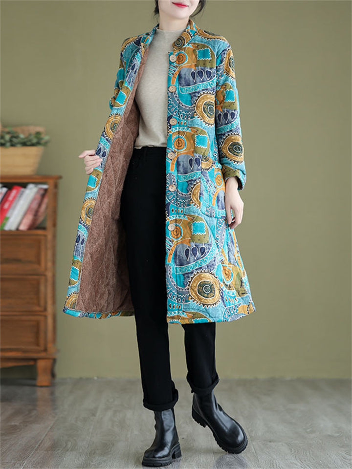 Cute Abstract Print Super Warm Plush Lining Coat