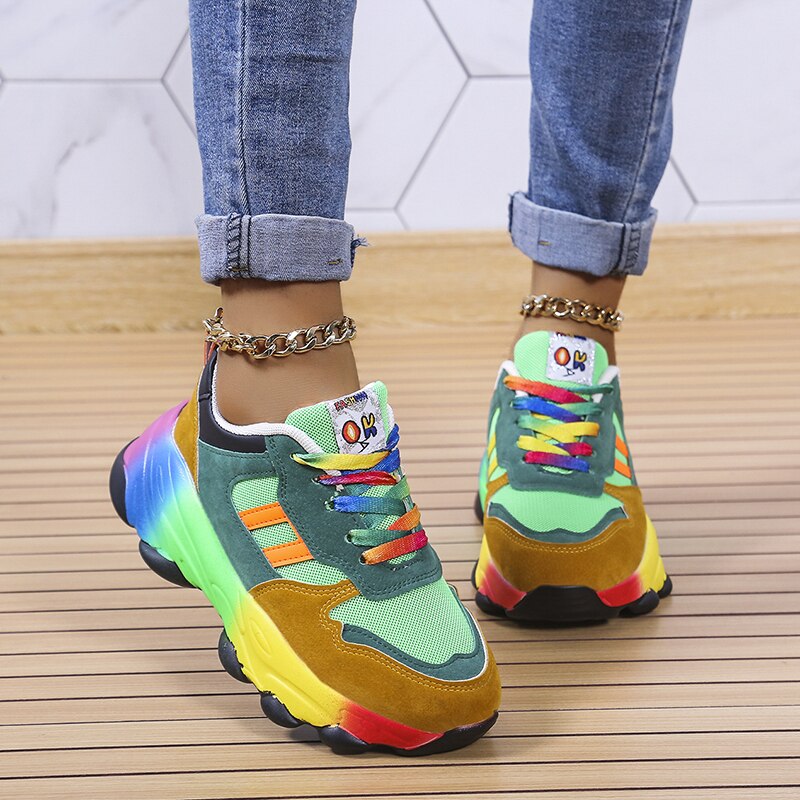 Ivyshape | Swiftstep Comfortable Rainbow Sneakers
