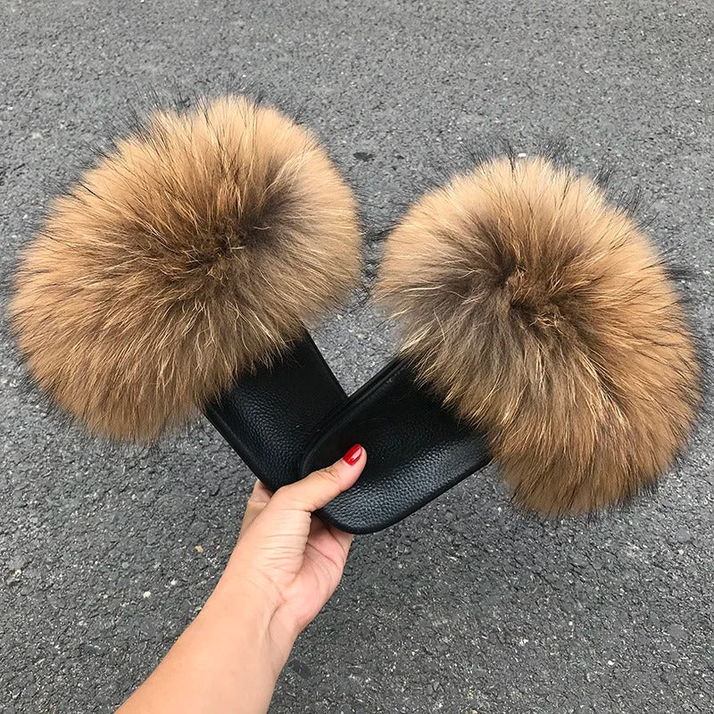 Fluffy Real Fur Slippers for Women