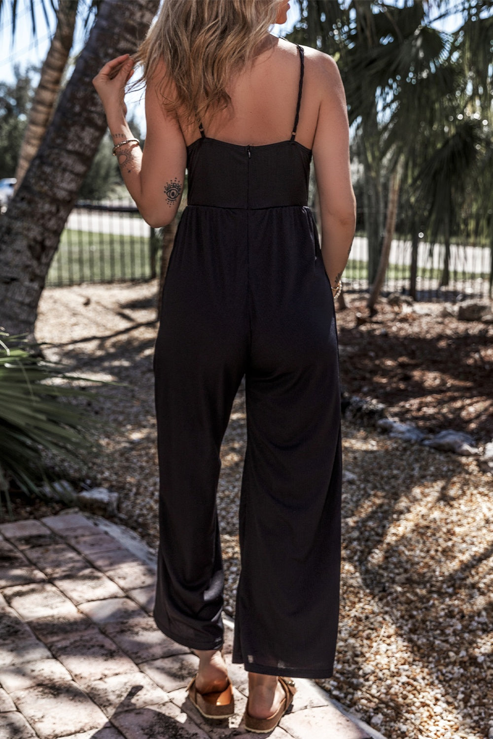 Ivyshape | Surplice Spaghetti Strap Wide Leg Jumpsuit